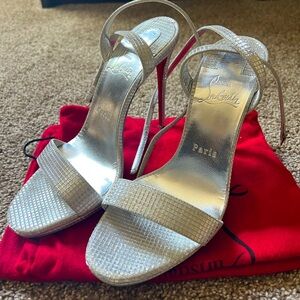 BRAND NEW: Christian Louboutin Loubi Queen Heel (Silver Metallic- Discontinued)